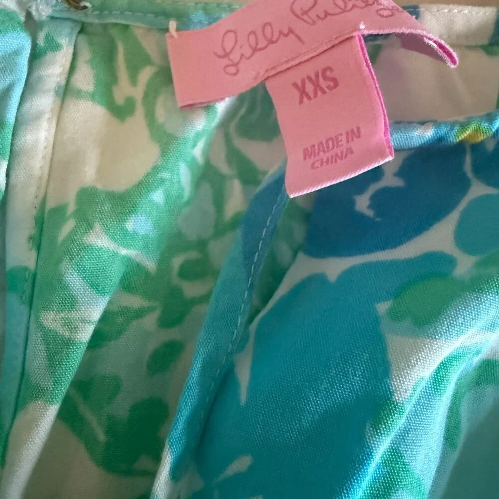 Lilly Pulitzer Shorts Romper Sleeveless Tassel Tie Romper Blue Green Print XS - Picture 2 of 7